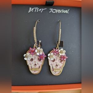 Betsey Johnson Sugar Skull Dangle Earrings Lever Back Halloween
